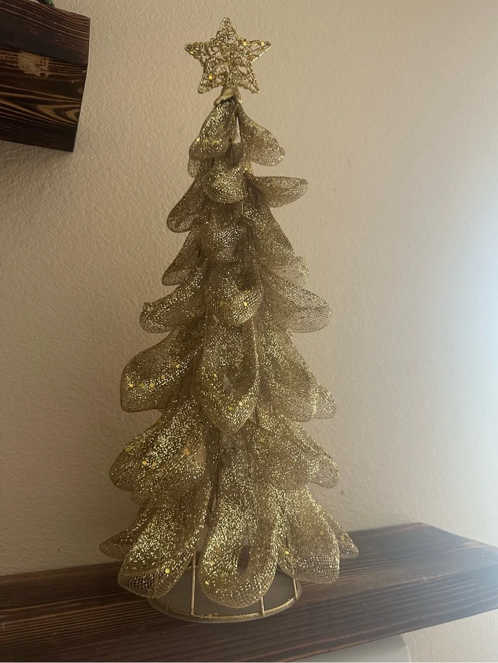 Gold Sparkle Holiday Tree Decor - Festive Tabletop Accent